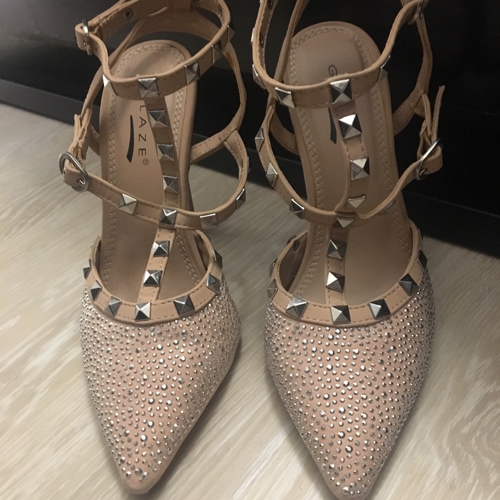 Nude studded heels - size 5.5